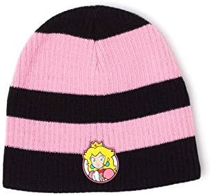 Nintendo Beanie Hat Princess Peach Striped Patch Logo Official