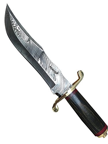 Perkin | 12 Inch Razor Sharp Fixed Blade Damascus Steel Bowie Knife | Full Tang Blade W/A High Grade Leather Sheat