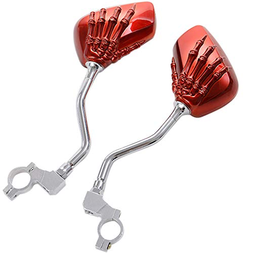 IZTOSS Bicycle Mirror,2 PCS Rearview Side Mirror Distinctive Skull Skeleton Hand for Motorcycle Scooter Moped Bike Yamaha Suzuki Standard Bike-Red