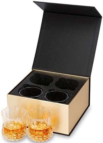 KANARS Whisky Glass Tumbler Set of 4, in Unique Stylish Gift Box, Lead Free Crystal Whiskey Glass, 300ml