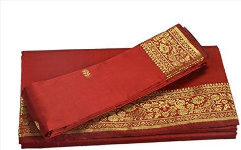 Indian Art Silk Sari Saree Woven Golden With Blouse Piece Paisley Design Decor