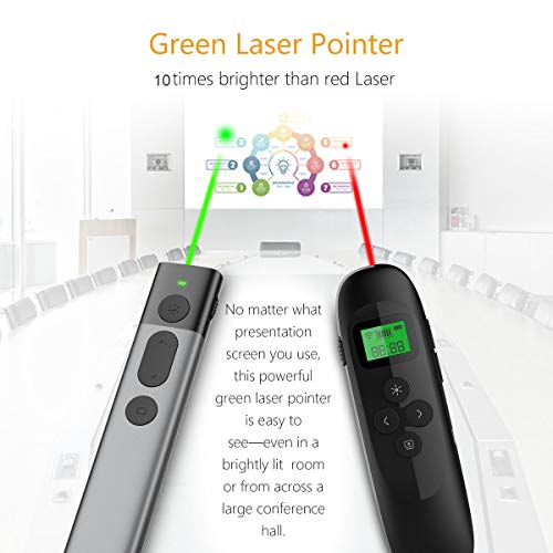 Wireless Presenter with Green Laser Pointer, Presentation Remote, Powerpoint Clicker 2.4GHz Rechargeable PPT PowerPoint Clicker, Support Hyperlink (Gray)