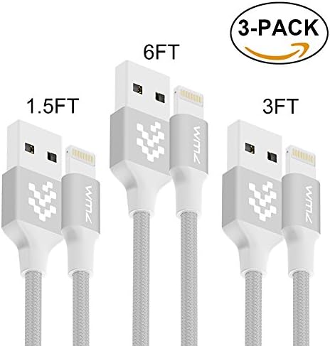 iPhone Cable WMZ [3 Pack] 1.5FT/3FT/6FT(0.5M/1M/2M) Nylon Braided 8 Pin Charging Cables USB Lightning Charger Cord for iPhone 8/8 Plus/7/7 Plus/6/6 Plus/5S/5C/ SE (Silver)