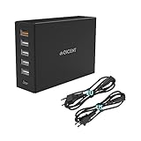 QICENT 50W 10A 6-Port USB Charger Desktop Charging Station for Tablet Ipad - Black