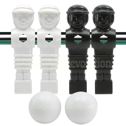 4 Black and White Foosball Men and 2 Smooth Balls