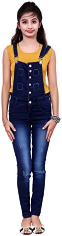 FNOCKS Denim Square Neck Dark Blue Kids Dangri & Shorts