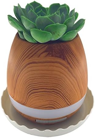 Music Flowerpot Smart Plant Pot Wood Grain with 7 Colorful LED Night Light and Rechargeable Waterproof Wireless Bluetooth Speaker for Office Home Bedroom Festival Gift