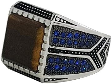925 SOLID STERLING SILVER RING WITH AGATE &amp; BLUE CUBIC ZIRCONIA IN DIFFERENT SIZES IN A BEAUTIFUL LED BOX(C130) (11)