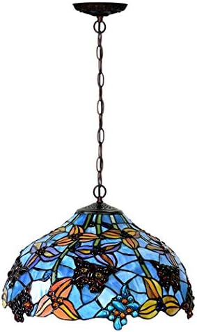YWYU European Tiffany Style Rural Butterfly Pendant Light Stained Glass Hanging Lamp Vintage Chandelier Metal Chain for Bedroom Hotel Cafe Restaurant Ceiling Fixture DENG20190923