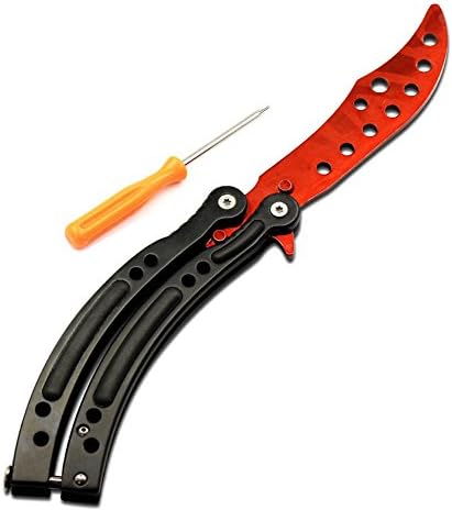 LeeKerTel HK-04 Butterfly Knife with Sheath Trainer Practice Folding Balisong Dull Game Knife Pocket Trainer Tool with Screwdriver (Red)