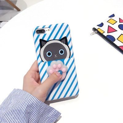 AliPlus iPhone 7 Case, Squishy Blue Stripe Cat Claw 3D Soft Cute Silicone TPU Protective Phone Case for Apple iPhone 7 4.7 inch