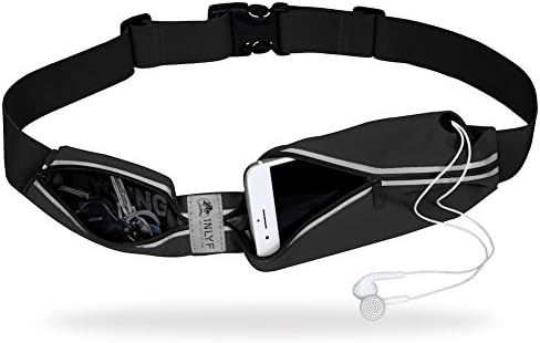 Sport Running Belt, Runner Waist Bag with Reflective Strip for Hand Free Fitness by INLYF (Black-Medium)