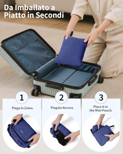 ECOHUB Zaino Ryanair 40x30x20 cm Leggero e 2 in 1, Zaino da Viaggio Pieghevole Sotto il Sedile, Bagaglio a Mano con Tasca Antifurto, Borsa da Cabina in Tessuto Riciclato per Uomo e Donna, Blu