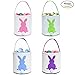 GWELL Foldable Bunny Handmade Easter Egg Basket Fluffy Tails Printed Rabbit Canvas Kids Tote Bag Bucket for Candies Goodies DIY Gifts (1 Set-4 Colors)