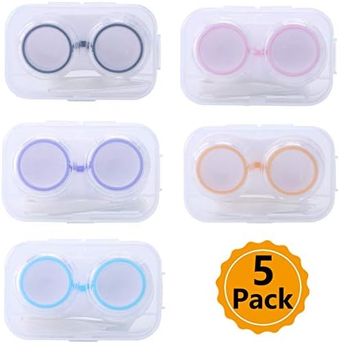5 Pack Contact Lens Travel Case Container Holder Storage Box Contact Lens Tweezers with Remover Plunger Stick Connection Portable Colored Contact Lens Kits for Women Men