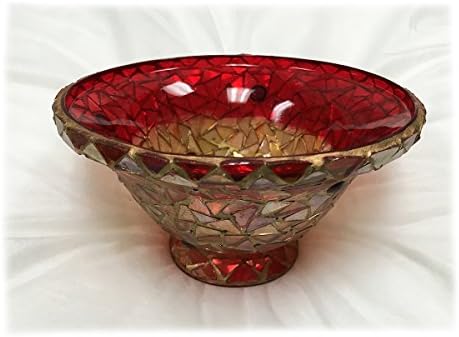 Glass Votive Tea Light Candle Holder Red and Gold Mix (6.25"x3.5")