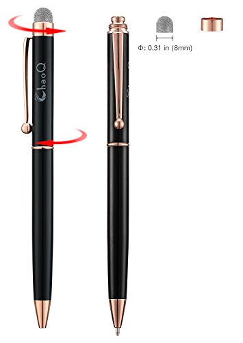 Stylus Pens, CHAOQ Metal Rose Gold Clip Black Red Stylus [2 Pack] for Touch Screens Devices Black Ink Ballpoint Pen & Mesh Fiber Stylus for iPad, iPhone, Tablets + 6 Extra Replaceable Mesh Fiber Tips