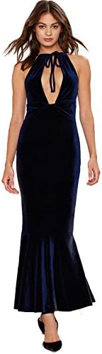 Landress Halter Sleeveless Long Velvet Mermaid Dresses for women,XL