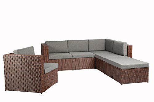 Baner Garden (K35-BR 4 Pieces Outdoor Furniture Complete Patio Cushion Wicker Rattan Garden Corner Sofa Couch Set, Full, Brown