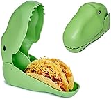 Dinosaur Taco Holder - Dino Taco Shell Holders for Kids - Fun Stand Up Plate to Hold 2 Tacos - Easy to Fill and Serve - BPA-free & Dishwasher Safe - Green