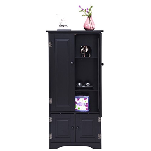 totoshop Accent Storage Cabinet Adjustable Shelves Antique 2 Door Floor Cabinet Black