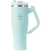 Le Glacier Thurston Tumbler – 40oz Stainless Steel Insulated Travel Cup with Handle & Straw Lid, Double-Wall Vacuum with All-in-One Rotational Handle & Retractable Straw for Hot & Cold Drinks (Teal)