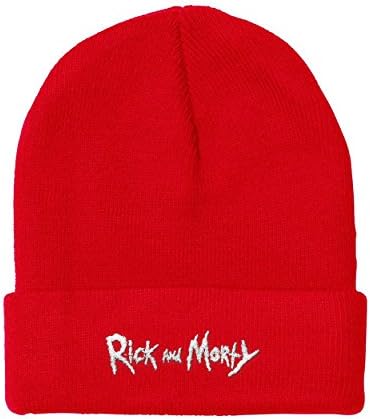 Flashers Rick Blue words and Morty White Embroidery Skull Beanie Knit Cap Hat Red