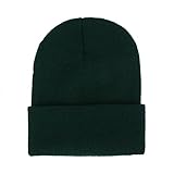 CANCA Unisex Cuff Warm Winter Hat Knit Plain Skull Beanie Toboggan Knit Hat/Cap (Dark Green)