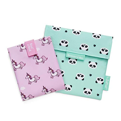 Roll'eat ® - Pack 2 Units | Reusable and Washable Sandwich Wrap + Snack Bag - Boc'n'Roll Animals Unicorn and Snack'n'Go Animals Panda