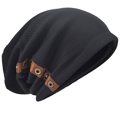 HISSHE Men Cotton Slouchy Knit Beanie Skullcap Crochet Oversize Hat (020Black)