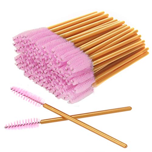 AKStore 100 PCS Disposable Eyelash Brushes Mascara Wands Eye Lash Eyebrow Applicator Cosmetic Makeup Brush Tool Kits (Gold-Pink) - Thumbnail 7