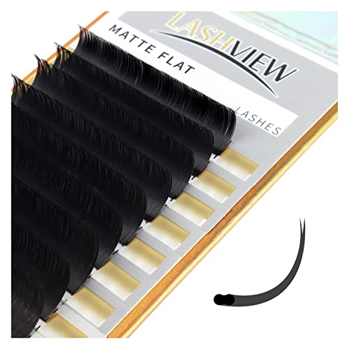 LASHVIEW Eyelash Extensions, Black,Individual Lashes,0.15mm D Curl,SUPER MATTE,Ellipse Flat Eyelash Extension Mixed Tray, Semi-permanent Extremely, Soft Application-Friendly