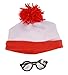Kangaroos Red And White Beanie Hat With Nerd Glasses