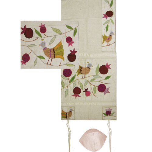 Yair Emanuel Embroidered Raw Silk Tallit Prayer Shawl - Golden Birds - Size: 17