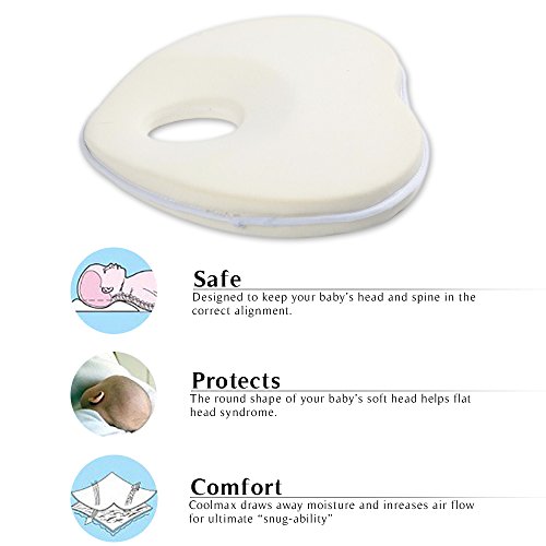 Baby Pillow for Flat Head,100% Organic Breathable Cotton, Memory Foam, Prevents Plagiocephaly, Newborn, Premature, Infant, Good Night Sleep, Head And Neck Support, Portable, Soft and Lightweight,
