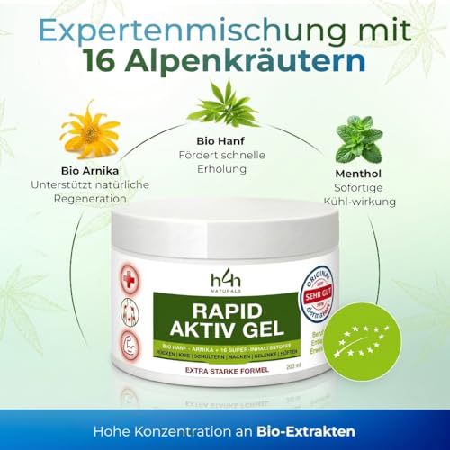 Hemp4Help® Hemp Rapid Active Gel, 200 ml, Pack of 1 For Knee, Joint, Neck And Muscle Pain, Osteoarthritis, Rheumatism, With Comfrey, Hemp, Arnica And Boswellia Serrata Extracts, Super Strong