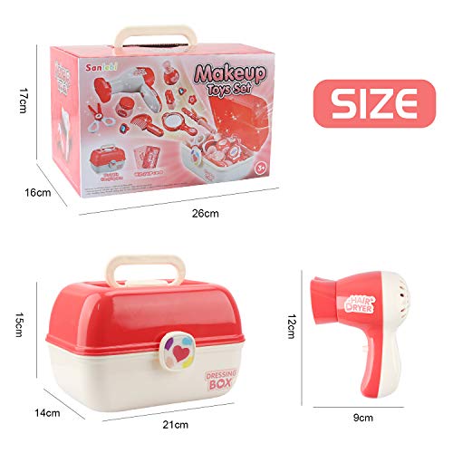 Sanlebi Pretend Makeup Sets for Girls, Role Play Toy Box Play Jewellery Cosmetics Kits Princess Dress Up Hairdressing Set with Portable Case Gifts for 3 Year Olds Girls(30PCS) - Thumbnail 5