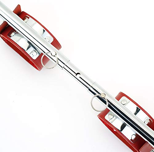 SCARLET KITTEN Metal Spreader Bar with 4 Leather Adjustable Straps Set, Silver and Red