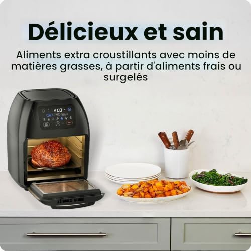 Multifunctional Digital Air Fryer+ Rotisserie, Dehydrator, Convection Oven, 17 Touch Screen Presets Fry, Roast, Dehydrate, Bake, XL 10L Family Size, Auto Shutoff, Large Easy-View Window, Black