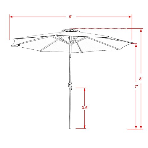 Dienspeak Deluxe 9' Market Outdoor Aluminum Table Patio Beach Umbrella Sunshade 1000 Hours Fade-resistant with Push Button Tilt and Crank, 250g/sqm Spun Polyester,8 Steel Ribs (Coffee)