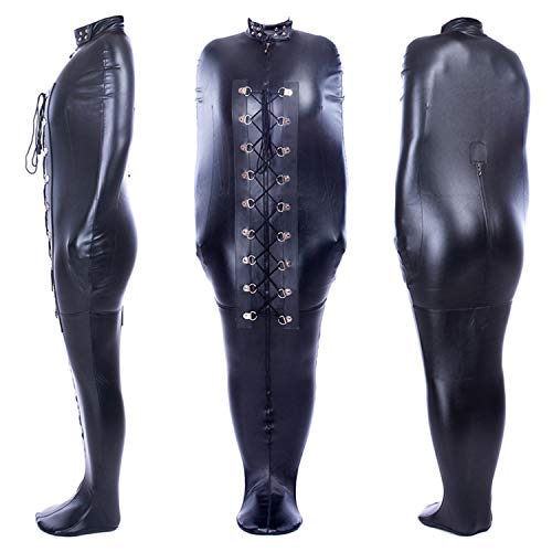 Sexy Binding Tight Restraint Jumpsuit, Soft Leather Breathable Bodysuit Pajamas Jumpsuit, for Unisex Adults Couples, BDSM/LGBT Adult Bandage Costume