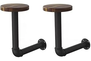 MANNIFEN Cowboy Hat Rack -2 Pack Metal Pipe and Brown Wood Wall-Mounted Hat and Wig Holder,Helmet Holder,for Coats,Hats,Caps.