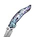 KUBEY VG-10 Damascus Etched Gentleman Folding Pocket Knife, Abalone Handle Locking Liner, 3-3/4-Inch Closed (Shell)