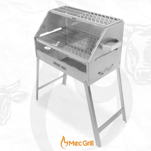 Churrasqueira Aço Inox A Carvão Duas Grelhas Nelore Grill 50x30 Chão Parede Portátil Desmontável Resistente Mec Grill
