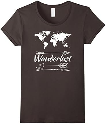 Women's Wanderlust Shirt - Travel World Map Adventure Shirt Large Asphalt