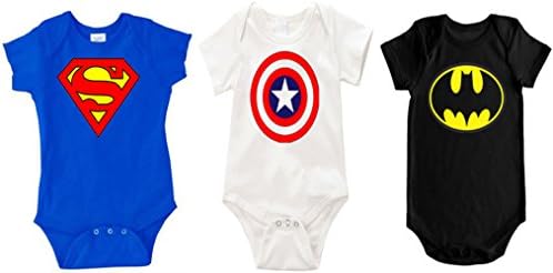 VRW Superman , Batman, Captain America Super pack Christmas, Birthday Onesie Romper Bodysuit (3-6Months)