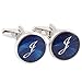 HJ Men's 2PCS Rhodium Plated Cufflinks Silver Initial Letter Shirt Wedding Business 1 Pair Set Blue J