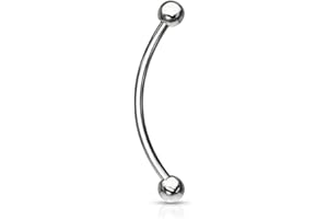 Forbidden Body Jewelry 16g 12-16mm Surgical Steel Curved Barbell with Solid Ends for Snake Eyes Tongue Piercing