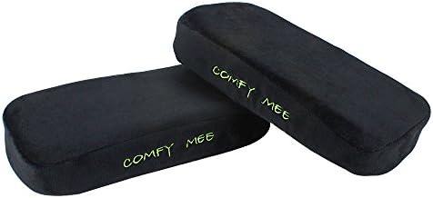 Comfy Mee Office Chair Arm Covers - Set of 2 Armrests Pads - Quality Fabric Removable Covers - Universal Attaching With Velcro Straps - Comfortable Elbow Support For Your Chair (Black Cover)