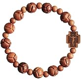 Sine Cera Light Jujube Wood 1 Decade Catholic Rosary Bracelet, Carved 10mm Beads
